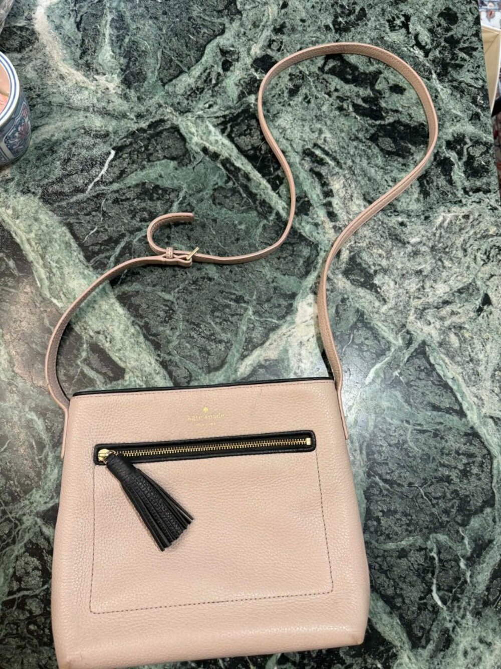 Kate Spade New York Leather Crossbody Bag | Taupe Pebbled Leather | Tassel